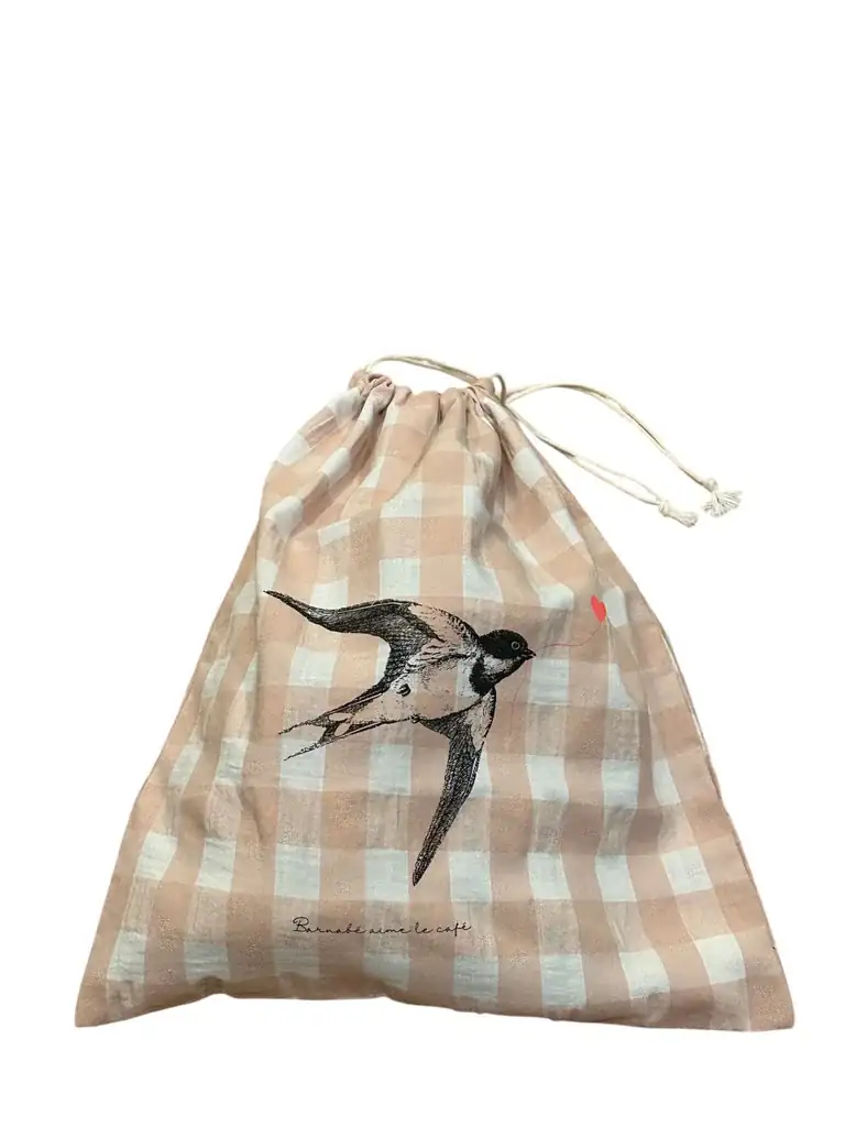 Pochon coton imprimé motif oiseaux